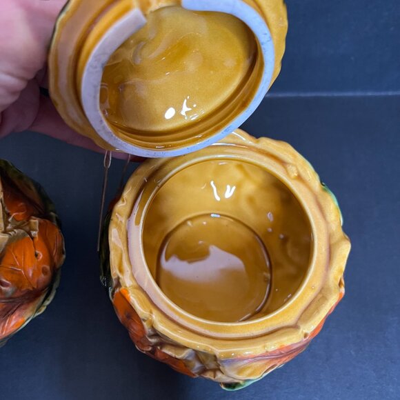 Vintage Cream and Sugar Set Orange Brown Ceramic Pottery Fall Leaves Decor Japan - Picture 6 of 9